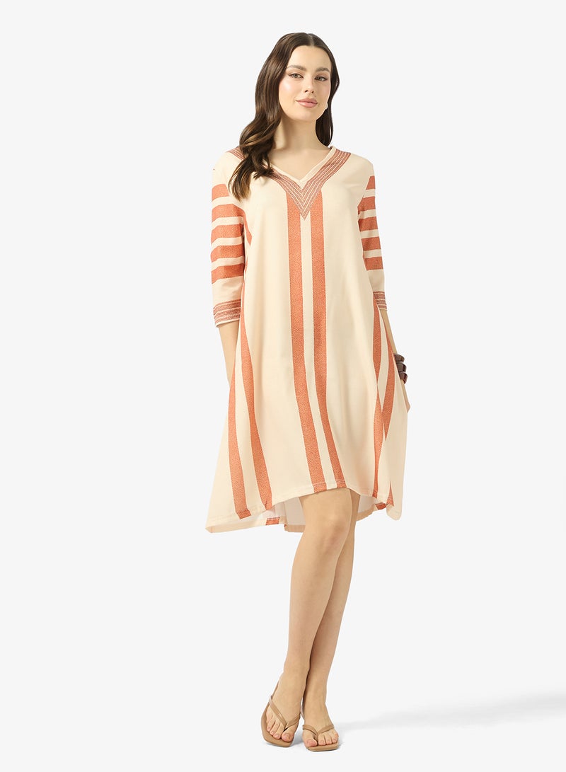 Ginger V Neck Stripe Kaftan Beach Dress - Image 1